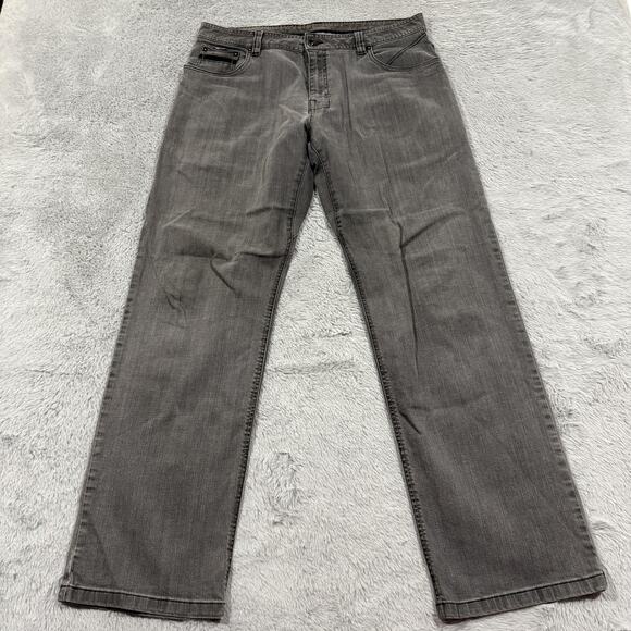 prAna Jeans Mens 36x34 Gray Breathe Relaxed Fit Straight Leg Stretch Denim Pants - Picture 1 of 16